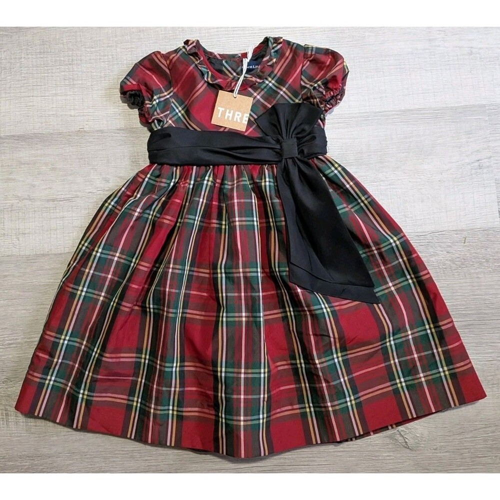 Ralph Lauren Tartan Plaid Bow Sash Holiday Party Dress Toddler Girls 24M Red NWT